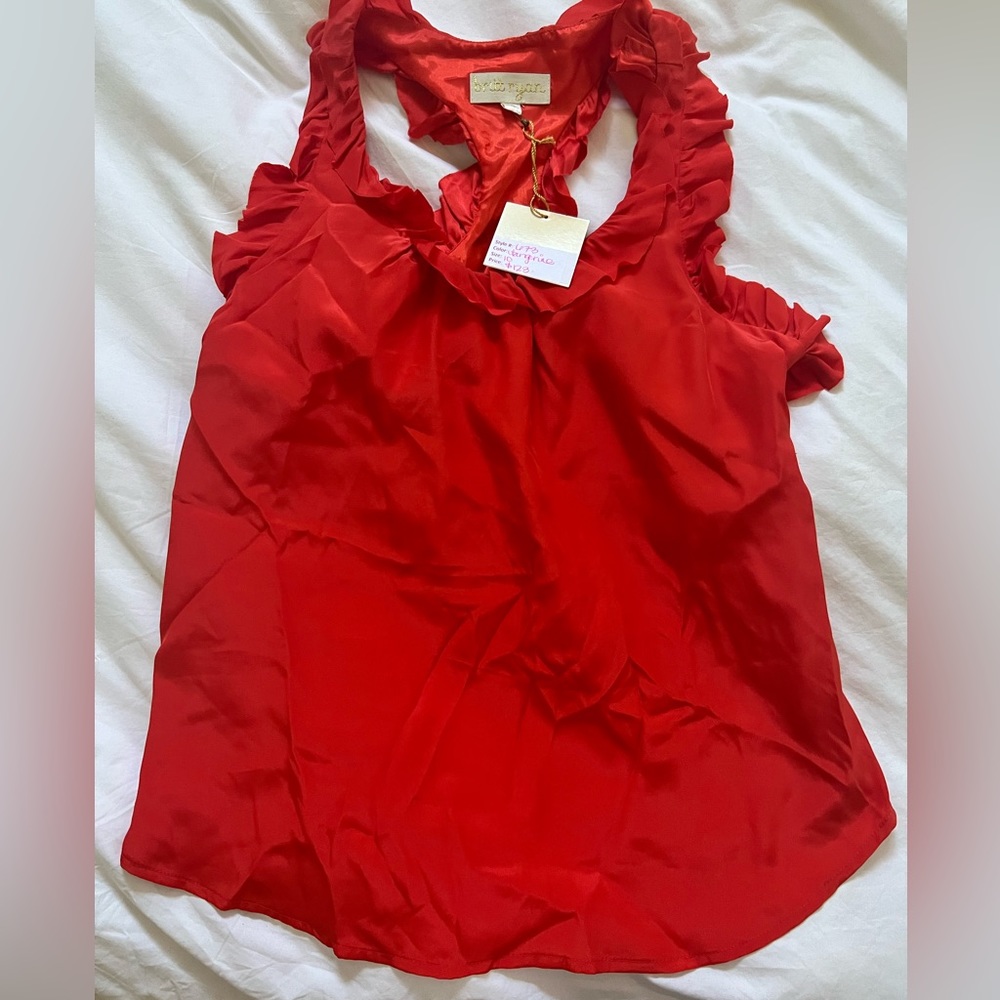 NWT Britt Ryan Women’s Silk Shirt Top Blouse Sleeveless Ruffle Lined Size 10